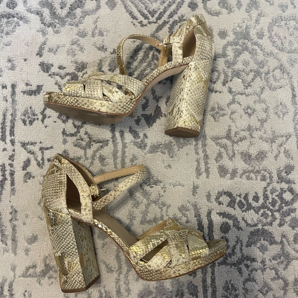 Micheal Kors gold snakeskin leather heels